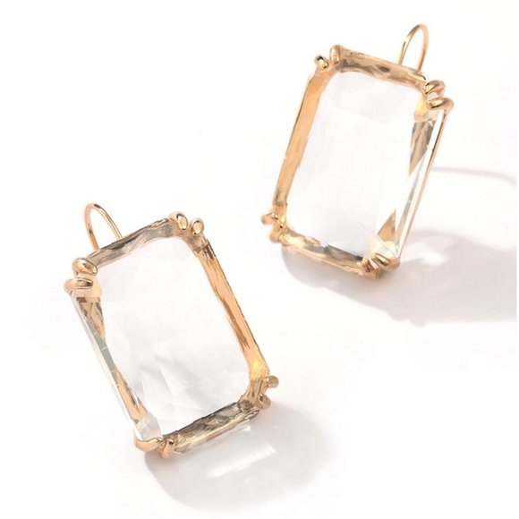 Clear Rectangle Crystal Earring - Picture 2 of 3